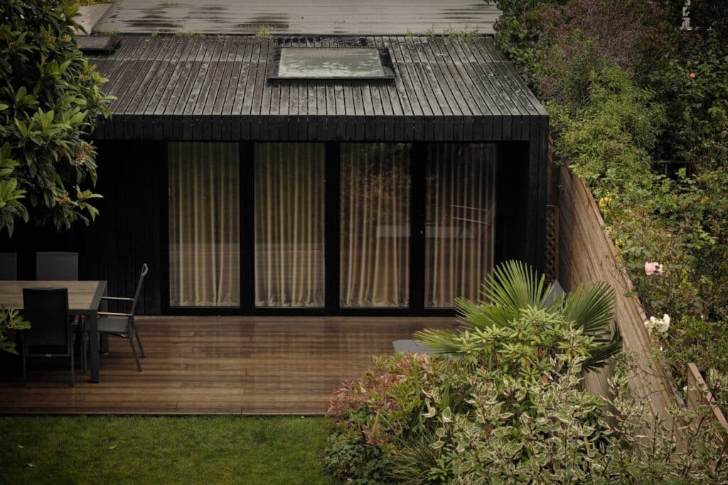 Summer house in a rainy garden